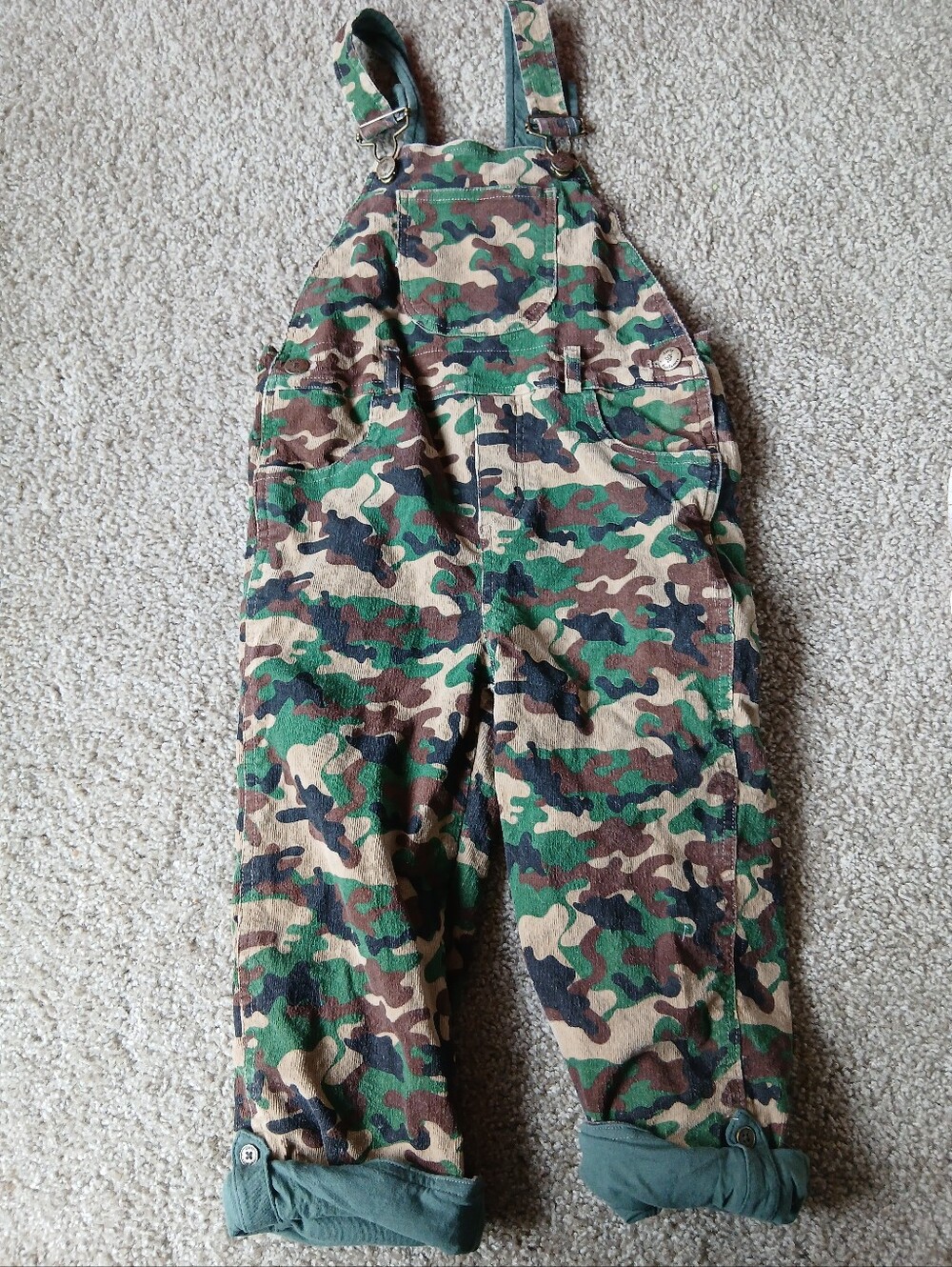 Dotty Dungarees Children's Camouflage Corduroy Overalls